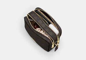 Mini Carey Crossbody Bag In Signature Canvas - Gold/Walnut/Black