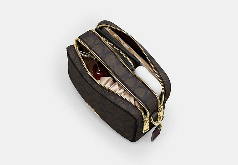 Mini Carey Crossbody Bag In Signature Canvas - Gold/Walnut/Black