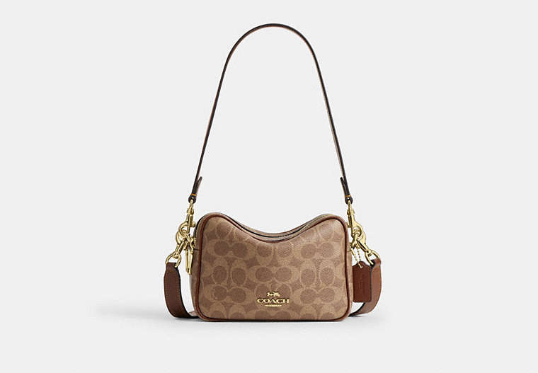 Mini Carey Crossbody Bag In Signature Canvas - Gold/Tan/Brown
