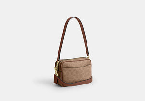 Mini Carey Crossbody Bag In Signature Canvas - Gold/Tan/Brown