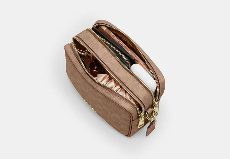Mini Carey Crossbody Bag In Signature Canvas - Gold/Tan/Brown