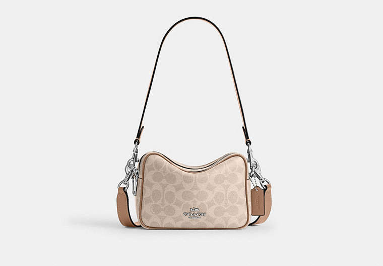 Mini Carey Crossbody Bag In Signature Canvas - Silver/Sand/Taupe