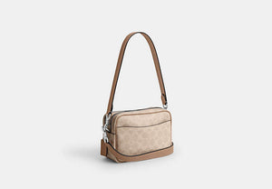 Mini Carey Crossbody Bag In Signature Canvas - Silver/Sand/Taupe