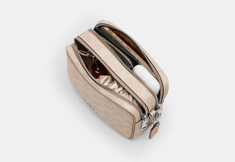 Mini Carey Crossbody Bag In Signature Canvas - Silver/Sand/Taupe