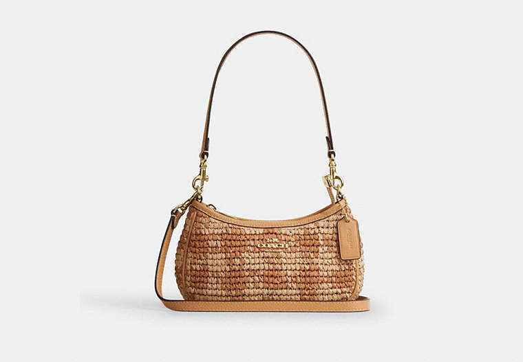 Teri Mini Crossbody Bag With Gingham Print - Gold/Tan