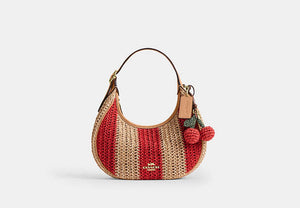 Emily Shoulder Bag With Charm - Gold/Red/Tan