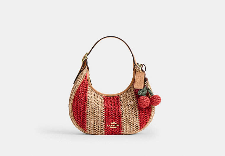 Emily Shoulder Bag With Charm - Gold/Red/Tan