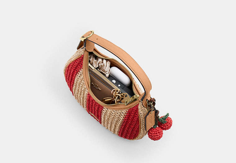 Emily Shoulder Bag With Charm - Gold/Red/Tan