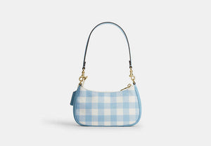 Teri Mini Crossbody Bag With Gingham Print And Charm - Gold/Blue Multi
