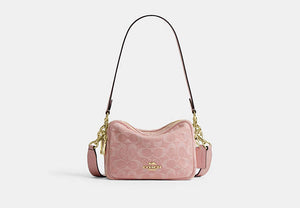 Mini Carey Crossbody Bag In Signature Denim - Gold/Light Pink