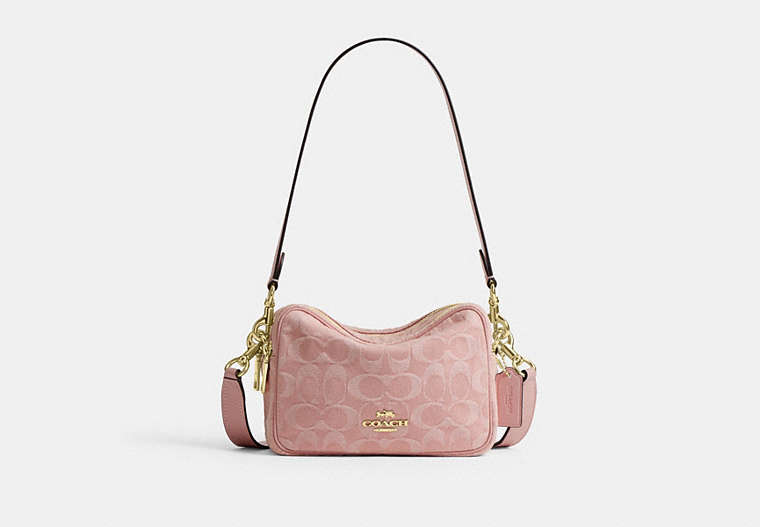Mini Carey Crossbody Bag In Signature Denim - Gold/Light Pink
