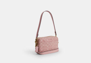 Mini Carey Crossbody Bag In Signature Denim - Gold/Light Pink