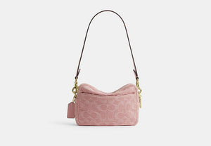 Mini Carey Crossbody Bag In Signature Denim - Gold/Light Pink