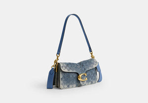 Tabby Shoulder Bag 26 In Regenerative Cotton Denim With Crystal Signature - Brass/Denim