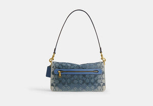 Tabby Shoulder Bag 26 In Regenerative Cotton Denim With Crystal Signature - Brass/Denim