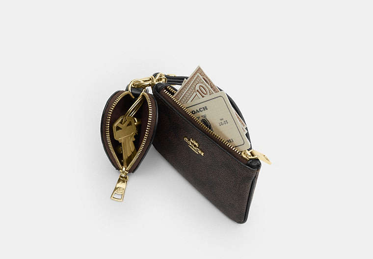 Wristlet And Heart Pouch - Gold/Walnut/Black