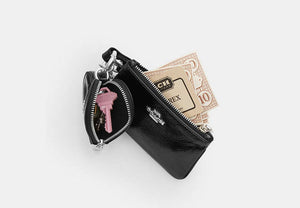 Wristlet And Heart Pouch - Silver/Black