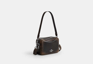 Mini Carey Crossbody Bag In Loved Leather - Silver/Black Brown