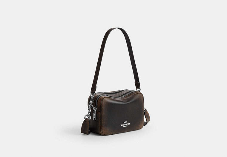 Mini Carey Crossbody Bag In Loved Leather - Silver/Black Brown