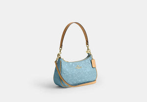 Teri Shoulder Bag In Signature Leather - Gold/Light Blue