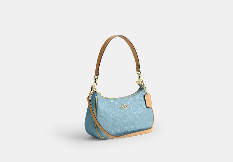 Teri Shoulder Bag In Signature Leather - Gold/Light Blue