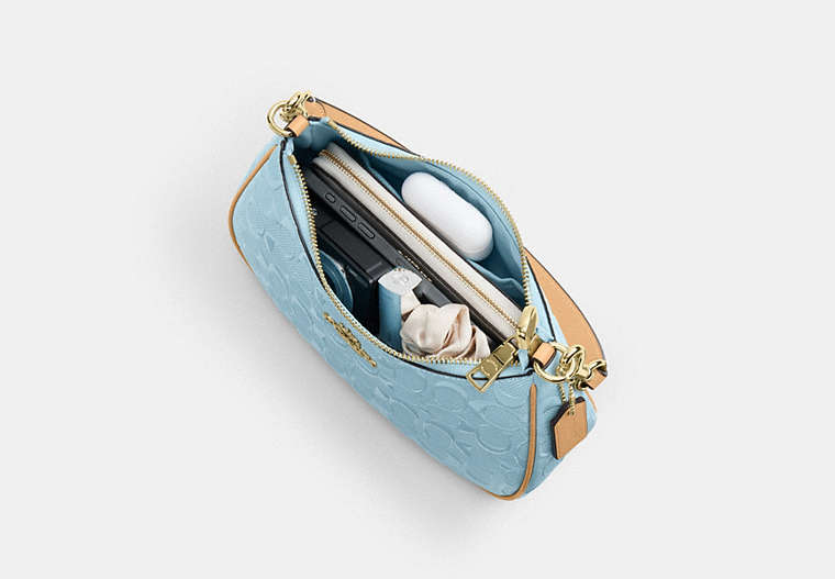 Teri Shoulder Bag In Signature Leather - Gold/Light Blue