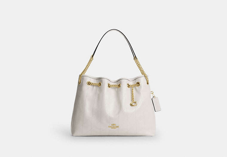 Evelyn Shoulder Bag With Quilting And Charm - Gold/Chalk