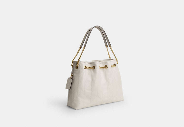 Evelyn Shoulder Bag With Quilting And Charm - Gold/Chalk