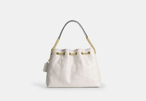 Evelyn Shoulder Bag With Quilting And Charm - Gold/Chalk