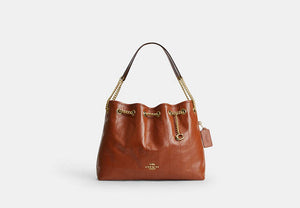 Evelyn Shoulder Bag With Quilting And Charm - Gold/Cinnamon