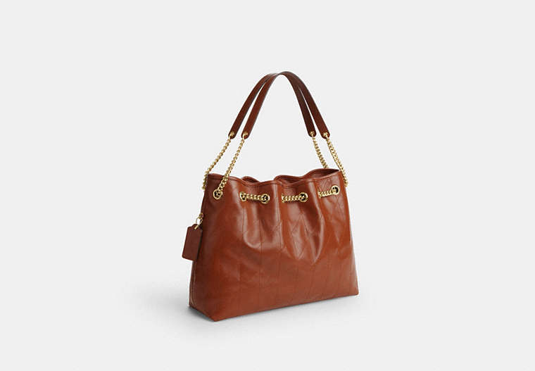 Evelyn Shoulder Bag With Quilting And Charm - Gold/Cinnamon