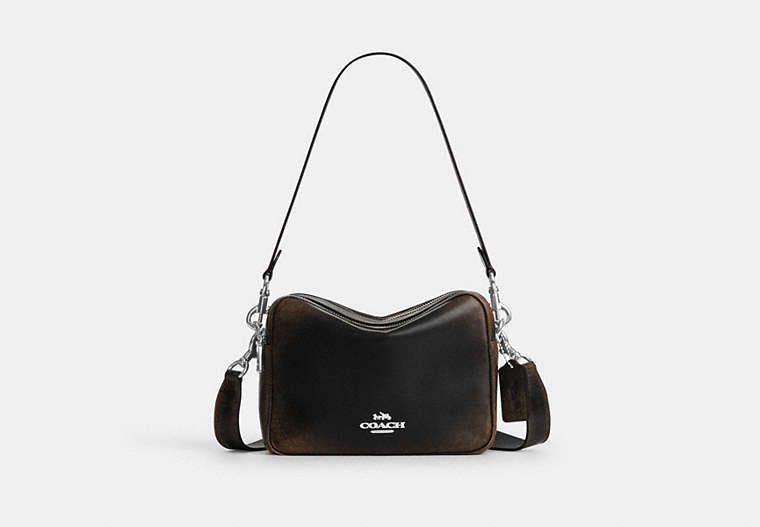 Carey Crossbody Bag In Loved Leather - Silver/Black Brown