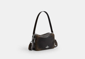 Carey Crossbody Bag In Loved Leather - Silver/Black Brown
