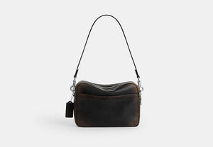 Carey Crossbody Bag In Loved Leather - Silver/Black Brown