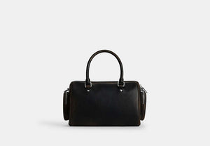 Rowan Satchel Bag With Pockets In Loved Leather - Silver/Black Brown
