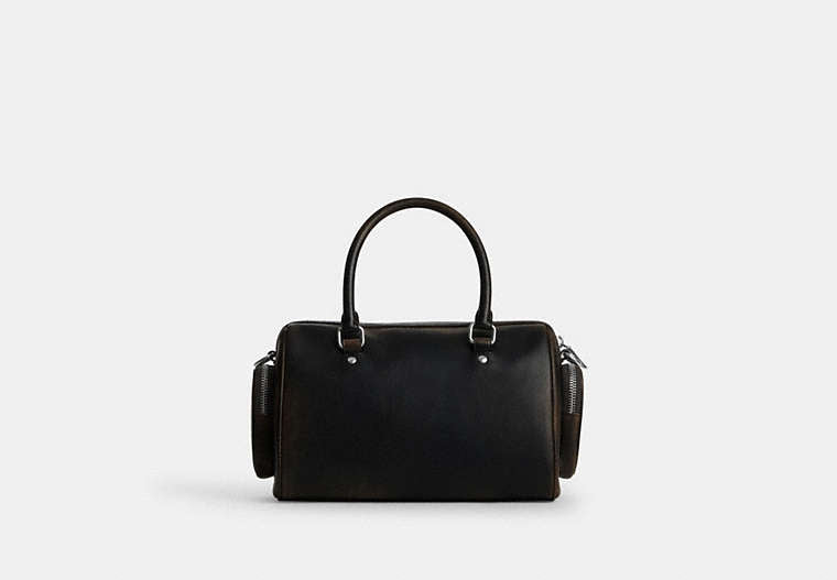 Rowan Satchel Bag With Pockets In Loved Leather - Silver/Black Brown