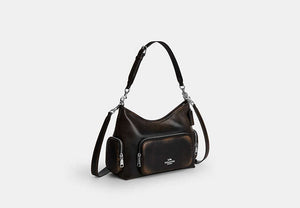 Laurel Shoulder Bag With Pockets In Loved Leather - Silver/Black Brown