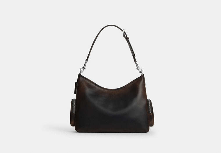 Laurel Shoulder Bag With Pockets In Loved Leather - Silver/Black Brown