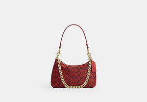 Teri Shoulder Bag In Signature Beaded Satin - Gold/Crimson