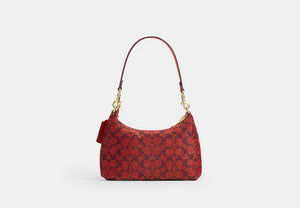 Teri Shoulder Bag In Signature Beaded Satin - Gold/Crimson