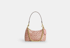 Teri Shoulder Bag In Signature Beaded Satin - Gold/Pink