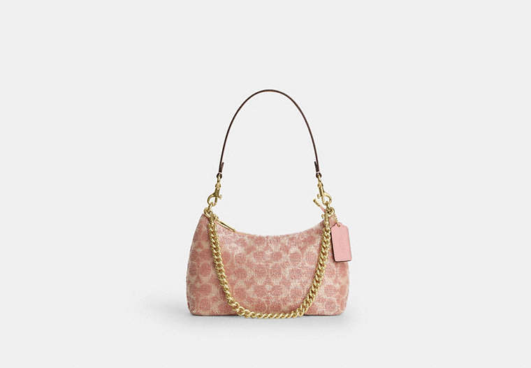 Teri Shoulder Bag In Signature Beaded Satin - Gold/Pink
