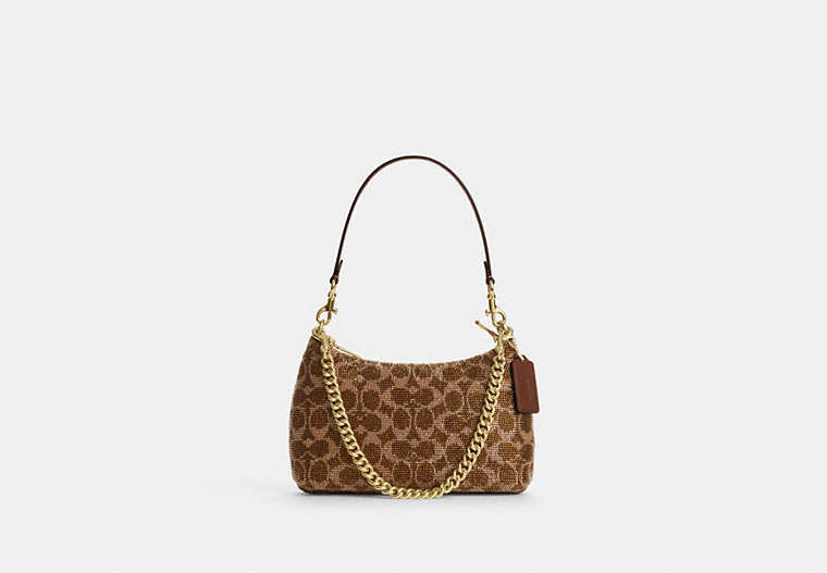 Teri Shoulder Bag In Signature Beaded Satin - Gold/Tan