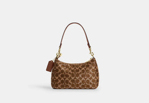 Teri Shoulder Bag In Signature Beaded Satin - Gold/Tan