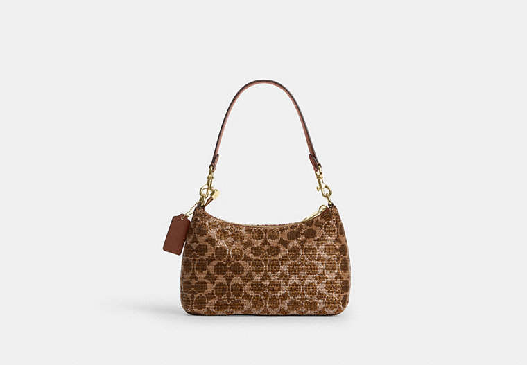 Teri Shoulder Bag In Signature Beaded Satin - Gold/Tan
