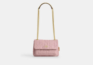 Elodie Crossbody Bag 18 In Loved Denim With Quilting - Gold/Light Pink