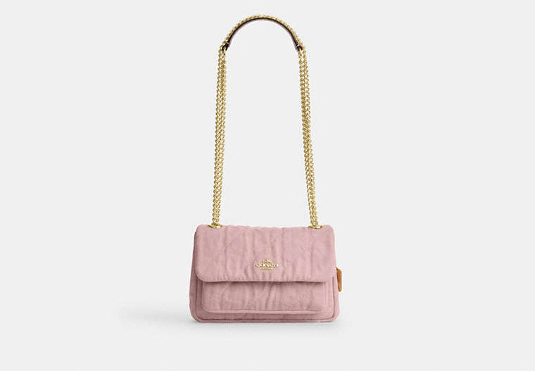 Elodie Crossbody Bag 18 In Loved Denim With Quilting - Gold/Light Pink