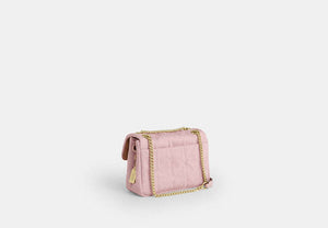 Elodie Crossbody Bag 18 In Loved Denim With Quilting - Gold/Light Pink