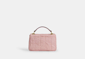 Elodie Crossbody Bag 18 In Loved Denim With Quilting - Gold/Light Pink