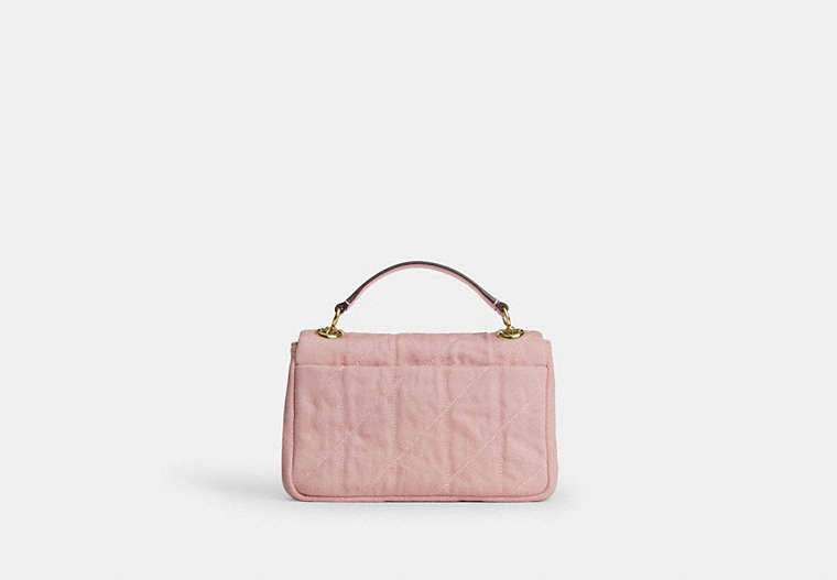 Elodie Crossbody Bag 18 In Loved Denim With Quilting - Gold/Light Pink
